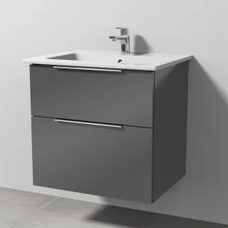 Sanipa 3way Keramik-Set Venticello Keramik-Waschtisch und Unterbau mit 2 Auszügen, Anthrazit-Glanz UF32279