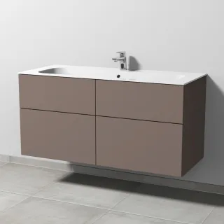 Sanipa 3way Keramik-Set Finion Keramik-Waschtisch und Unterbau mit 4 Auszügen, Taupe-Matt SP4021T