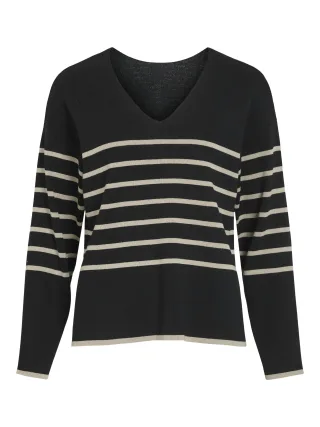 VILA - VIOSTRIA V-NECK L/S REV TOP-NOOS black beauty - Gr. - XL
