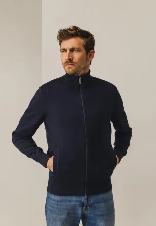 State of Art - Doppelt gestrickte Strickjacke mit Seitentaschen dunkelblau/olivgr�n - Gr. - XXL