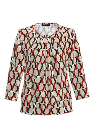 FRANK WALDER - Blusenshirt NOS mit modernem Design sandstone/cranberry/ecru/schwarz - Gr. - 40