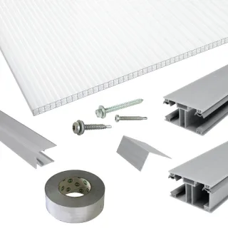 Polycarbonat Stegplatten | Terrassendach-Set | DUO Verlegeprofil | 16 mm | X-Struktur | glasklar