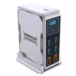 [GaN Tech] 300W 6-Port USB PD Charger 2USB-A+4USB-C PD3.0 Digital Display Fast Charging Desktop Charger Station for iPho