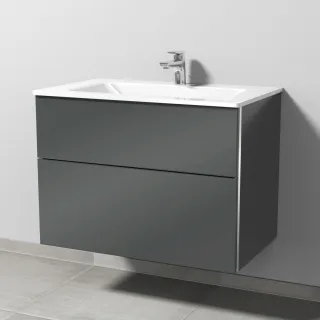 Sanipa 3way Glas-Set Glas-Waschtisch und Unterbau mit 2 Auszügen, Anthrazit-Glanz BS20279