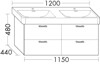 Burgbad Waschtischunterschrank Sys30 PG3 Diago 480x1150x440 Grau Hochglanz, WVAC115F1509 WVAC115F1509