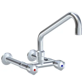KWC Zweigriffmischer, Schwenkauslauf Gastro ganzchrom Ausladung 153 Ausladung 300, AS oben K244222000C74