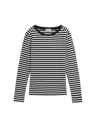 Denim Tom Tailor - Langarmshirt mit Streifenmuster black white stripe - Gr. - S