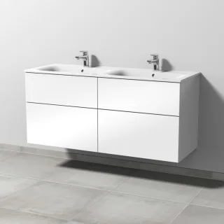 Sanipa 3way Waschtischunterbau zu Geberit Renova Plan Slim Waschtisch mit 4 Auszügen, Weiß-Glanz SF68978
