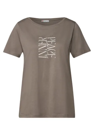 Street One - T-Shirt mit Wording Print braun - Gr. - 36