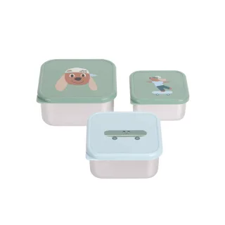 Lässig Snackbox Brotdose Kinder (3er Set) Edelstahl Tiny Team Hund