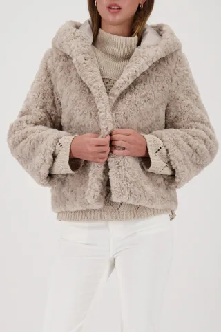 monari - Kunstfell Jacke mit Kapuze lattemacchiato - Gr. - 42