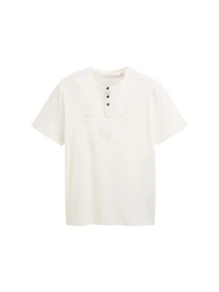 Tom Tailor - Henley T-Shirt mit Print off white - Gr. - XL