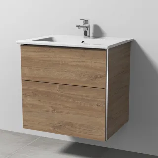 Sanipa 3way Keramik-Set Venticello Keramik-Waschtisch und Unterbau mit 2 Auszügen, Eiche-Kansas BR32259
