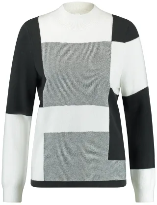 GERRY WEBER Edition - Pullover mit Turtleneck und Jaquard-Strick schwarz/ecru/weiss gemustert - Gr. - 44