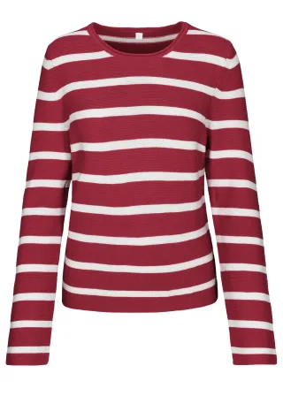 CLARINA - NOS Rdh.-Pullover, Streifen 444 beere-offwhite - Gr. - 48