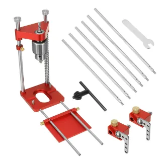 ENJOYWOOD Upgraded All Aluminum Alloy Adjustable Woodworking Drill Locator Guide With 8pcs Extension Rods Flip Stops and