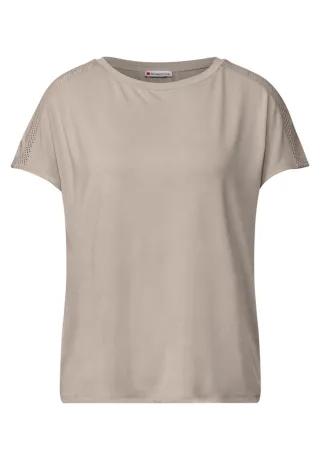 Street One - Jersey-Shirt mit Mesh-Detail beige - Gr. - 40