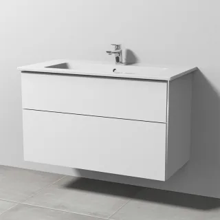 Sanipa 3way Keramik-Set Venticello Keramik-Waschtisch und Unterbau mit 2 Auszügen, Weiß-Soft BR32443