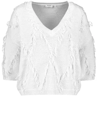 GERRY WEBER Collection - 3/4 Arm Pullover mit Fransendetail off-white - Gr. - 44