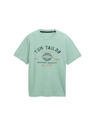 Tom Tailor - T-Shirt mit Logo-Print dust green - Gr. - XL