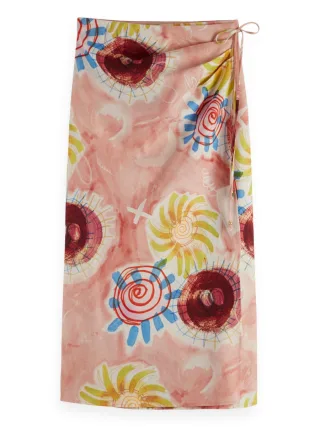 Scotch & Soda - Bedruckter Wickelrock aus Leinenmischung gelb/pink - Gr. - L