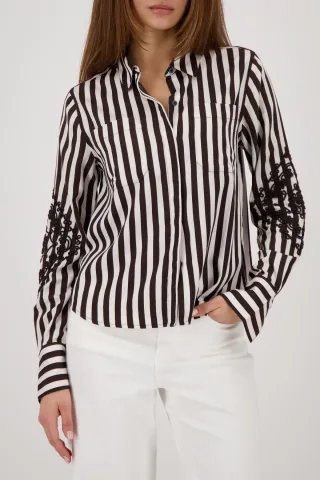 monari - Bluse mit Kordelstickerei dark chocolate ringel - Gr. - 44