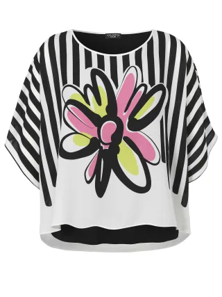 VIA APPIA DUE - Bluse Rundhals 1/2 Arm Druck schwarz multicolor - Gr. - 46