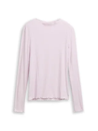 Denim Tom Tailor - Ripp Langarmshirt mit Stehkragen lilac fog - Gr. - L