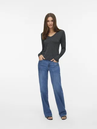 VERO MODA - VMLAVA GLITTER LS V-NECK TOP STRIPE NOOS black - Gr. - M