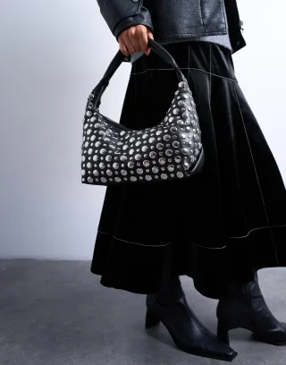TOPSHOP - TSMANTHA STUDDED SHOULDER BAG Black - Gr. - ONE SIZE