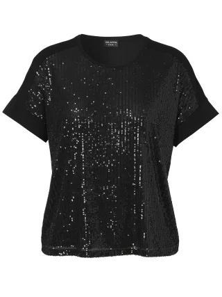 VIA APPIA DUE - T-Shirt Rundhals 1/2 Arm Pailletten schwarz - Gr. - 48