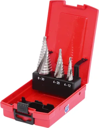 KS Tools HSS Stufenbohrer-Satz, Kunststoffkassette 3-tlg - 330.2404