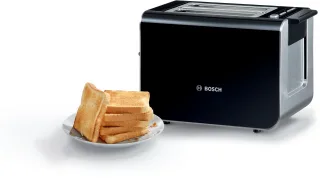 BOSCH Toaster "Styline TAT8613N, integrierter Brötchenaufsatz, Liftfunktion," 860 W Auftaufunktion, Abschaltautomatik, Brotzentrierung, Edelstahl/schwarz