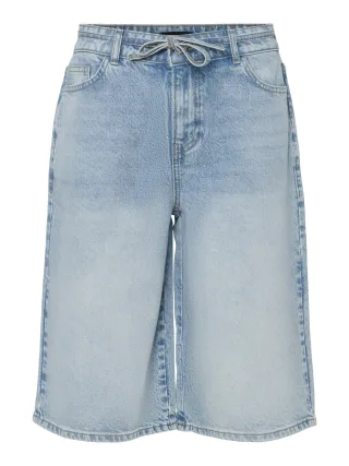 PIECES - PCSELMA MW WIDE DENIM SHORTS light blue denim - Gr. - 26