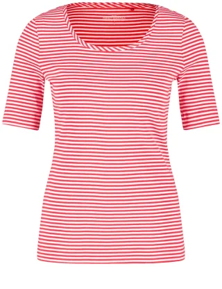 GERRY WEBER Edition - Geringeltes T-Shirt aus Baumwolle rot/orange/ecru/weiss ringel - Gr. - 44
