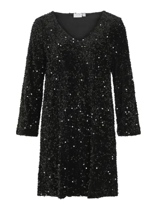 VILA - VIFAITH V-NECK L/S SEQUIN DRESS/VOL black beauty - Gr. - S