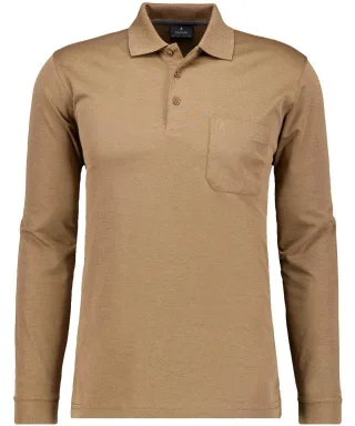 RAGMAN - Softknit-Polo mit Brusttasche, Langarm zimt - Gr. - M