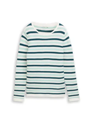 Tom Tailor - Strickpullover aus Baumwolle mint green beige stripe - Gr. - XXL