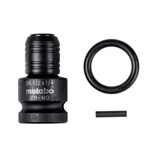 Metabo Schlagadapter 1/2" auf 1/4" E6,3 - 3 teiliges Set, inkl. Sicherungsring- und Stift - 628837000