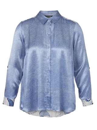 Frapp - Bluse Hemdkragen 1/1 Arm Druck Materialmix blue multicolor - Gr. - 48