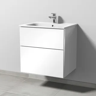Sanipa 3way Waschtischunterbau zu Geberit Renova Plan Slim Waschtisch mit 2 Auszügen, Weiß-Glanz BS68678