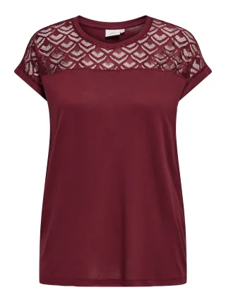 ONLY CARMAKOMA - CARFLAKE S/S MIX TOP JRS NOOS Ruby Wine - Gr. - 46/48