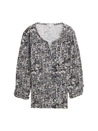 Tom Tailor - Henley Blusenshirt mit Muster navy abstract dot design - Gr. - S