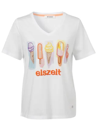 eiszeit - T-Shirt V-Ausschnitt 1/2 Arm Motiv Druck white multicolor - Gr. - 44