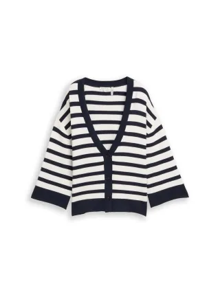 Tom Tailor - Loose Fit Cardigan mit Streifenmuster white sky blue knit stripe - Gr. - XXL