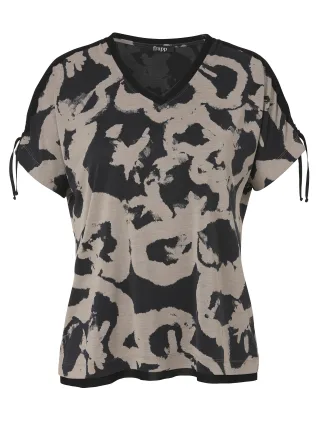 Frapp - T-Shirt V-Ausschnitt ohne Arm Druck black multicolor - Gr. - 46