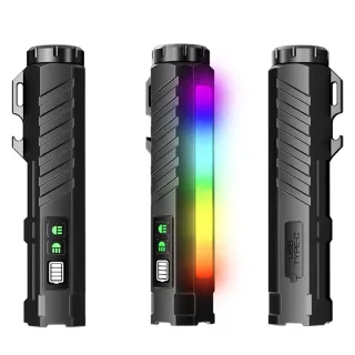 BIKIGHT LY-908 Multifunctional Aluminum Alloy Flashlight with RGB Side Lights Red LEP Pointer 3000mAh Magnetic Tail Type