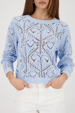 monari - Weicher Strickpullover mit Ajourmuster light sky - Gr. - 38