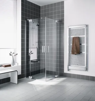 Kermi Eck-Halbteil links Filia XP EPL 0930x1850, silber hochglanz, ESG klar mit KermiClean FXEPL09318VPK