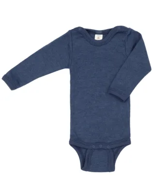Engel Natur Merino/Seide Langarm Babybody GOTS mit Druckverschluss 86/92 marine